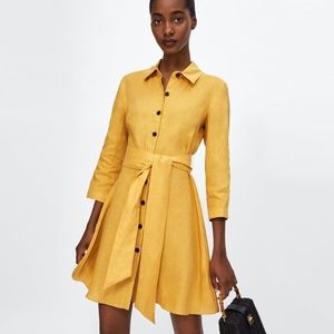 Zara mustard yellow 3/4 sleeve linen dress
